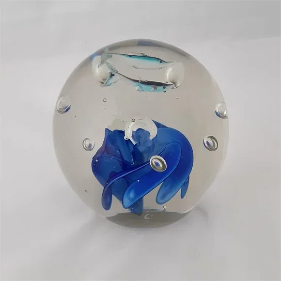 Vintage Unique Glass Paperweight Featuring Two Whales